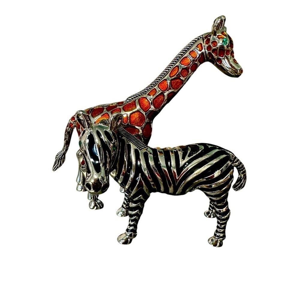Godinger Giraffe & Zebra Salt and Pepper Shakers Silver Animal Figurine Set‎ EUC